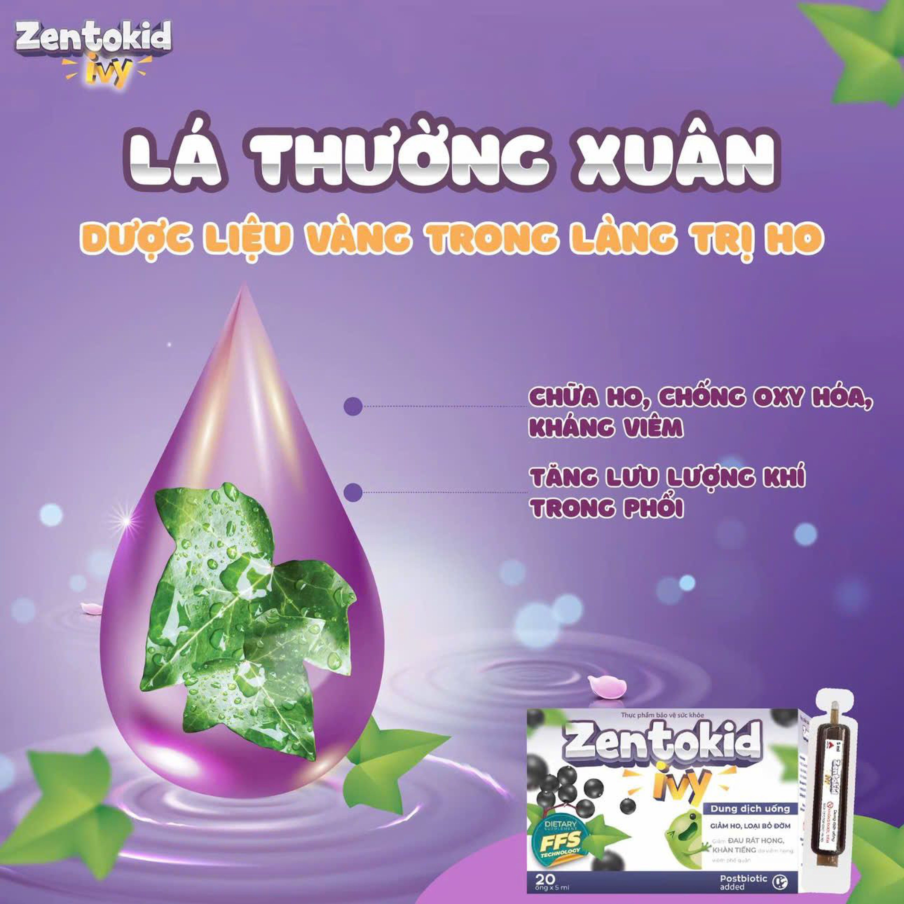 Siro Zentokid Ivy Giảm Ho Có Đờm, Khàn Tiếng Khi Cảm Lạnh Cho Bé Thành Phần Húng Chanh, Cao Lá Thường Xuân (Hộp 20 Ống)