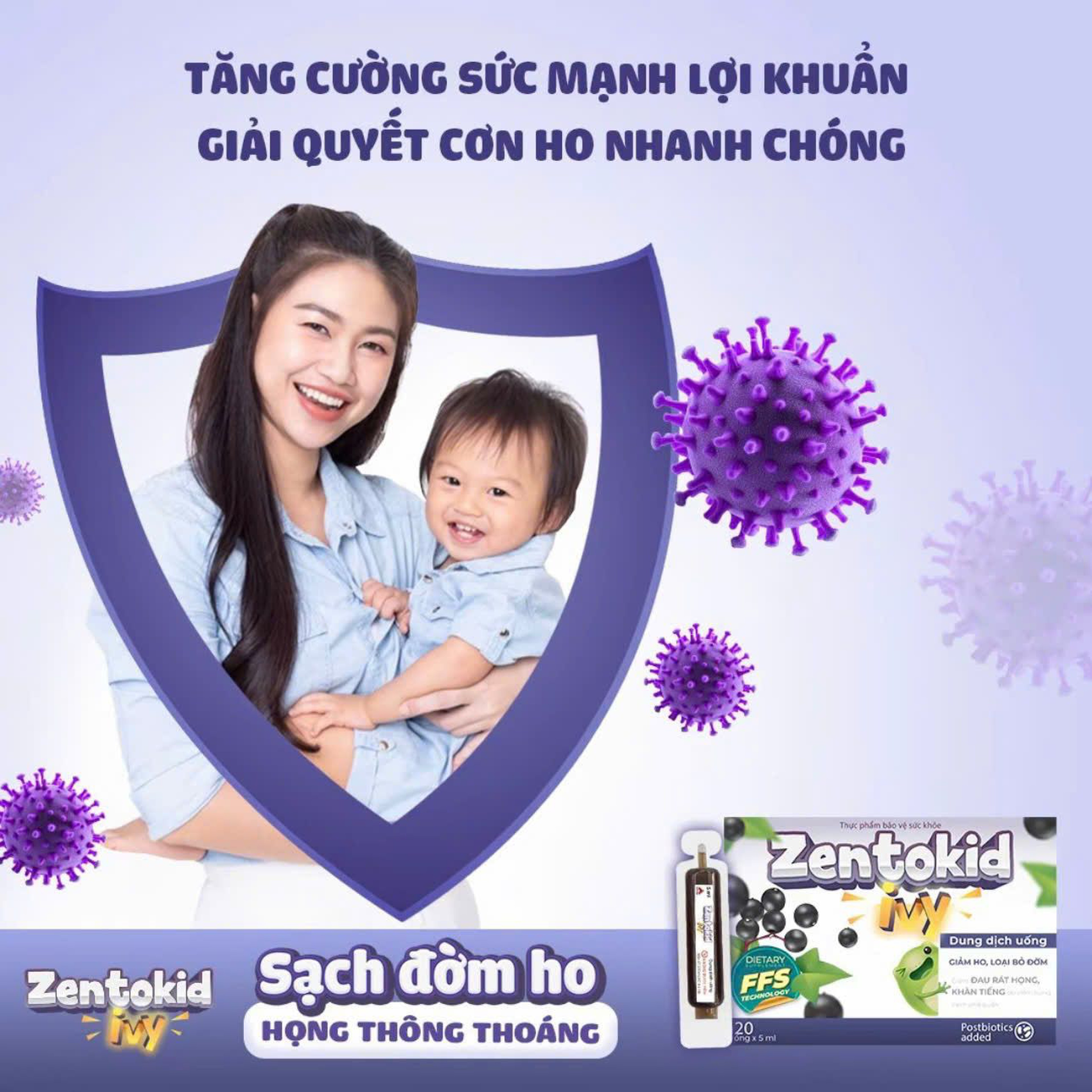 Siro Zentokid Ivy Giảm Ho Có Đờm, Khàn Tiếng Khi Cảm Lạnh Cho Bé Thành Phần Húng Chanh, Cao Lá Thường Xuân (Hộp 20 Ống)