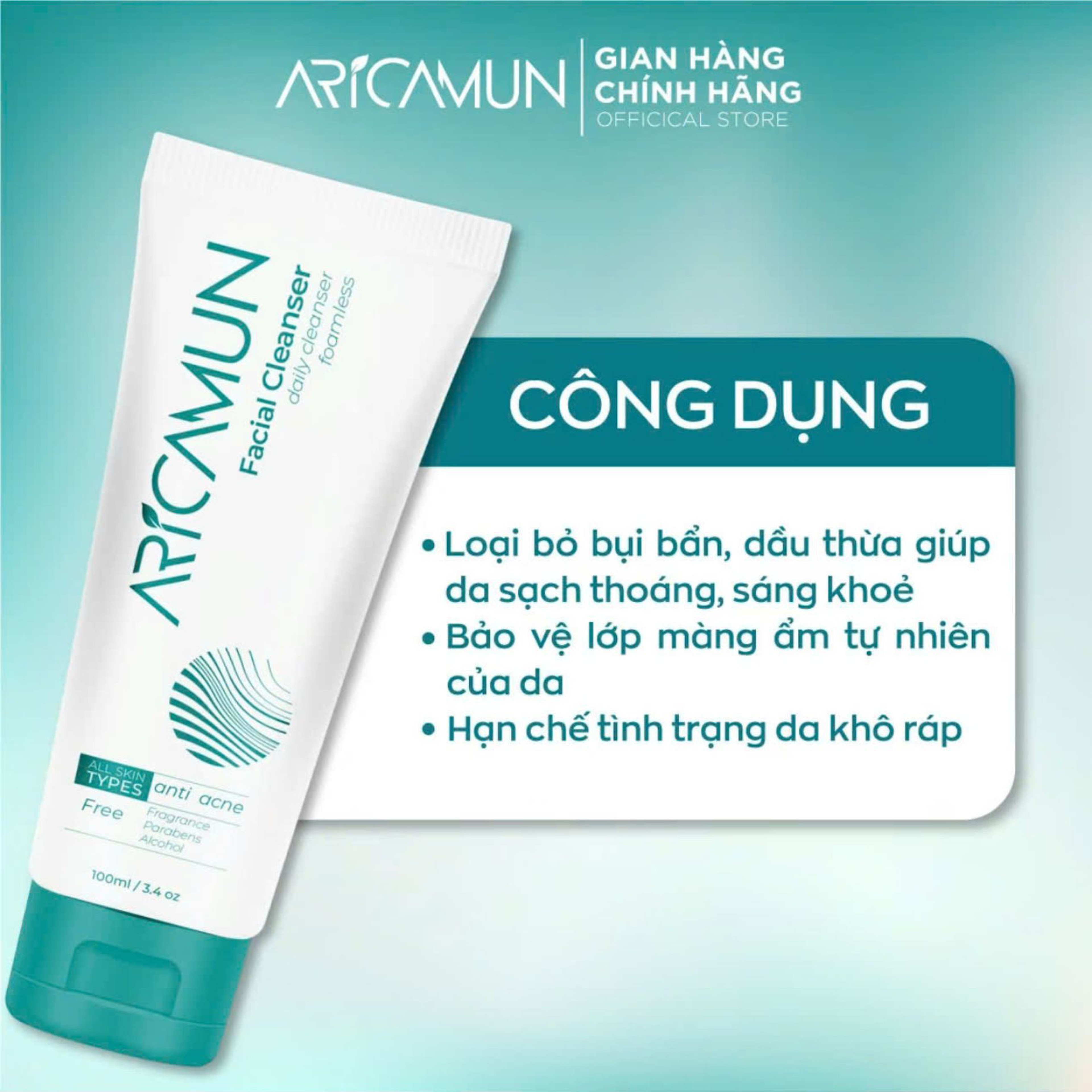Sữa rửa mặt Aricamun Facial Cleanser Sữa Rửa Mặt Làm Sạch Sâu & Ngừa Mụn Cho Da Nhạy Cảm (100ml)