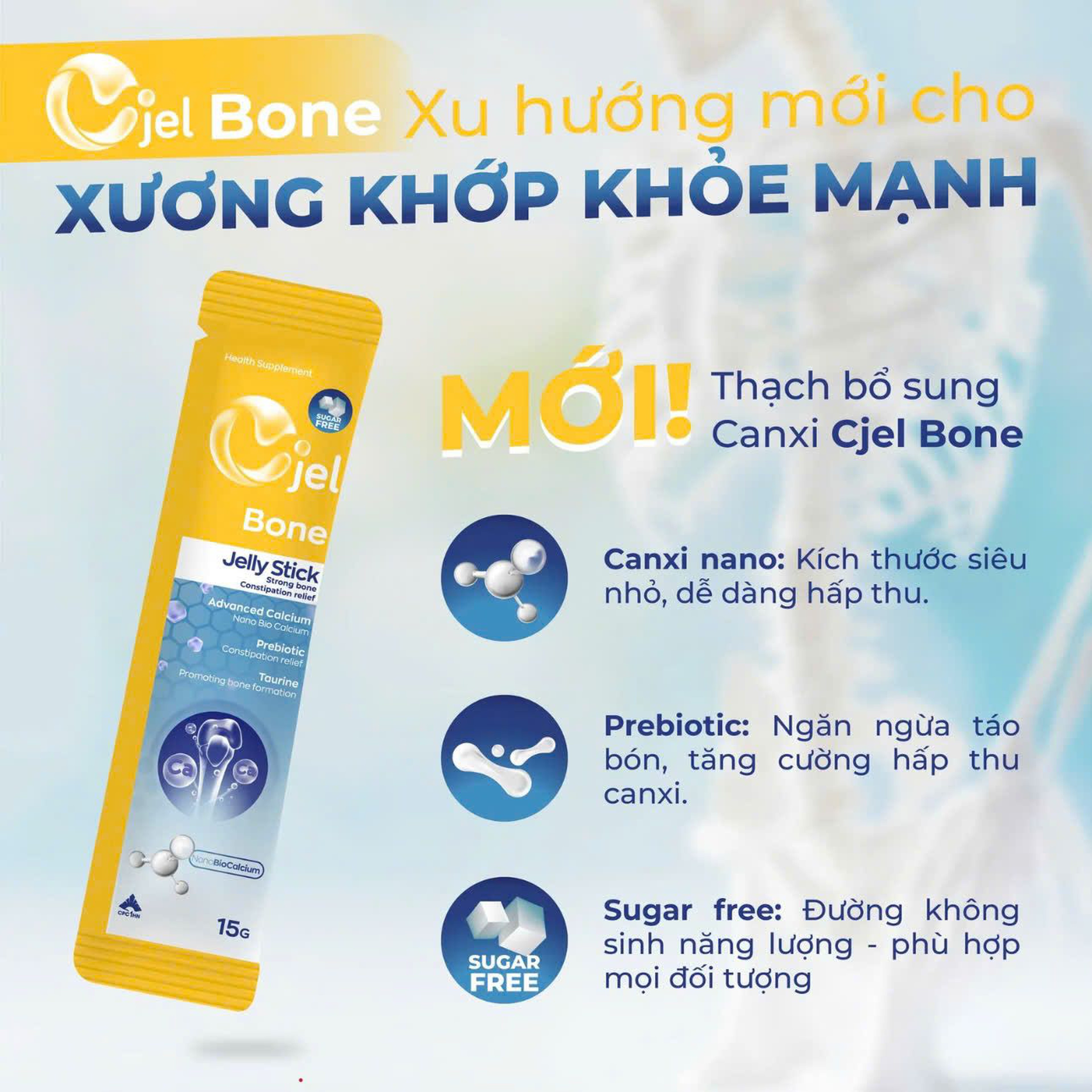 Thạch Bổ Sung Cjel Bone Bổ Sung Canxi Hỗ Trợ Xương Chắc Khỏe Và Giảm Nguy Cơ Loãng Xương (Hộp 20 Gói x 15g)