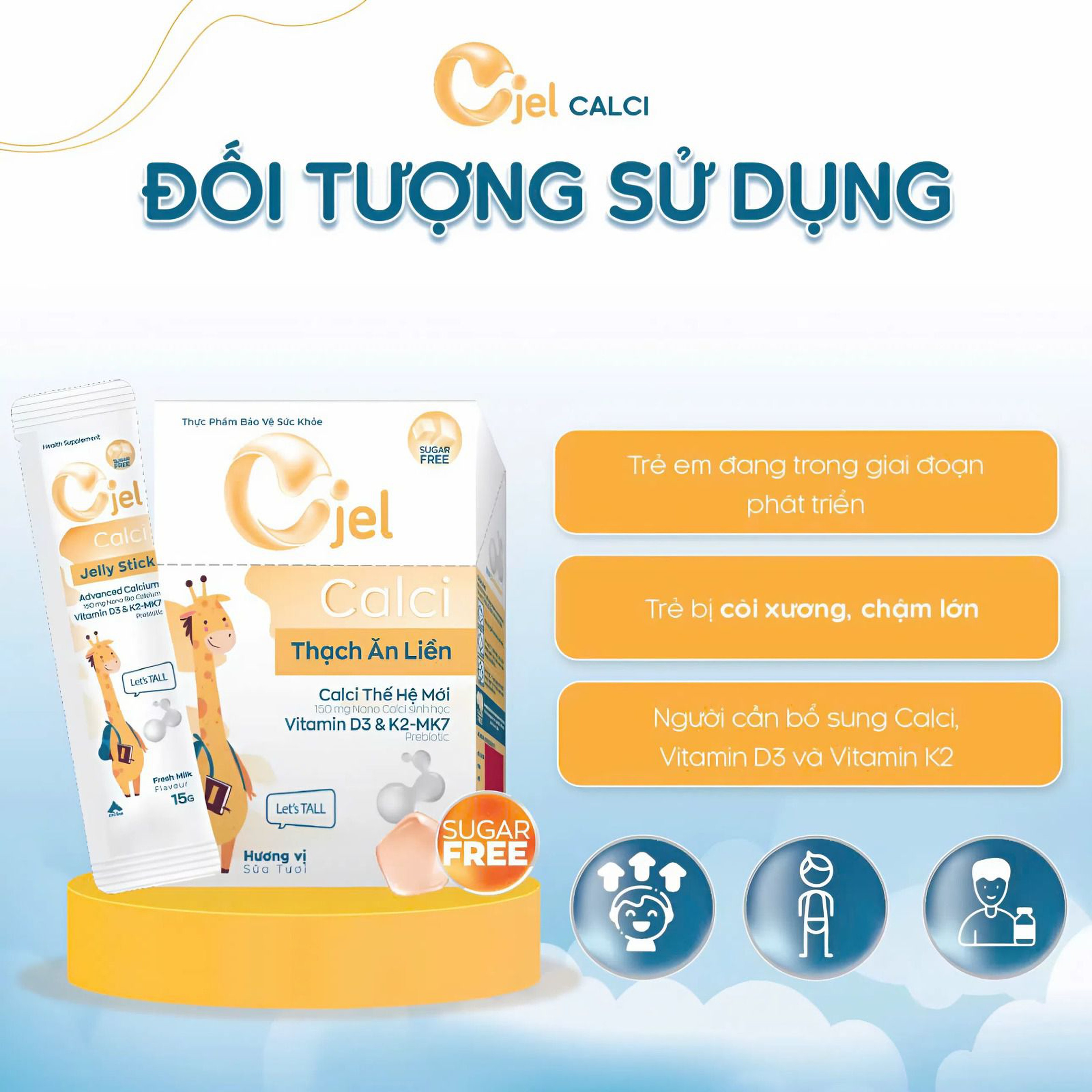 Thanh Dinh Dưỡng Cjel Calci Bổ Sung Canxi, Vitamin D3, Vitamin K2 Giúp Bé Phát Triển Chiều Cao, Tăng Cường Hấp Thu Canxi (Hộp 20 Gói)