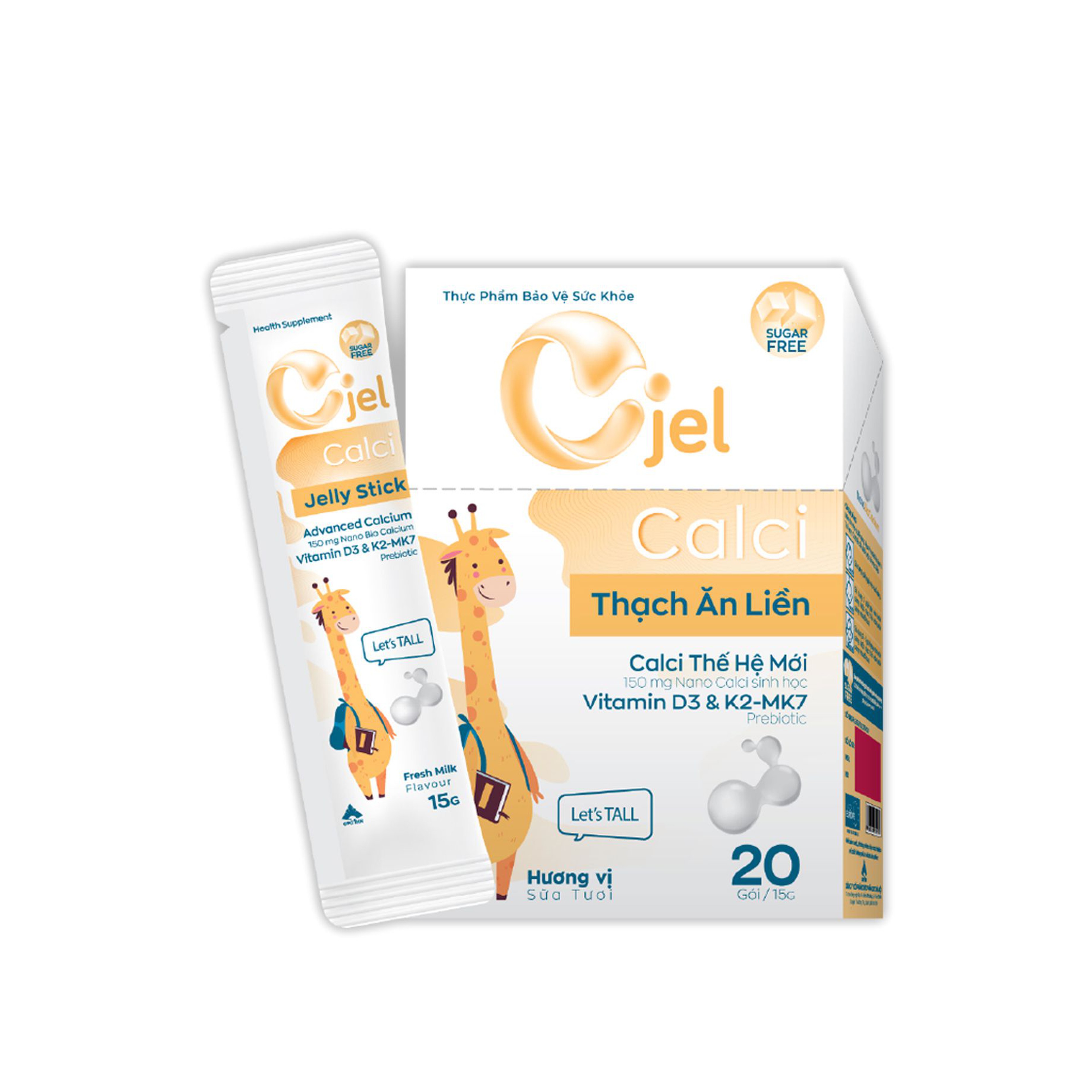 Thạch Cjel Calci D3K2 Bổ Sung Canxi, Vitamin D3 & K2 Hỗ Trợ Phát Triển Xương (20 Gói)