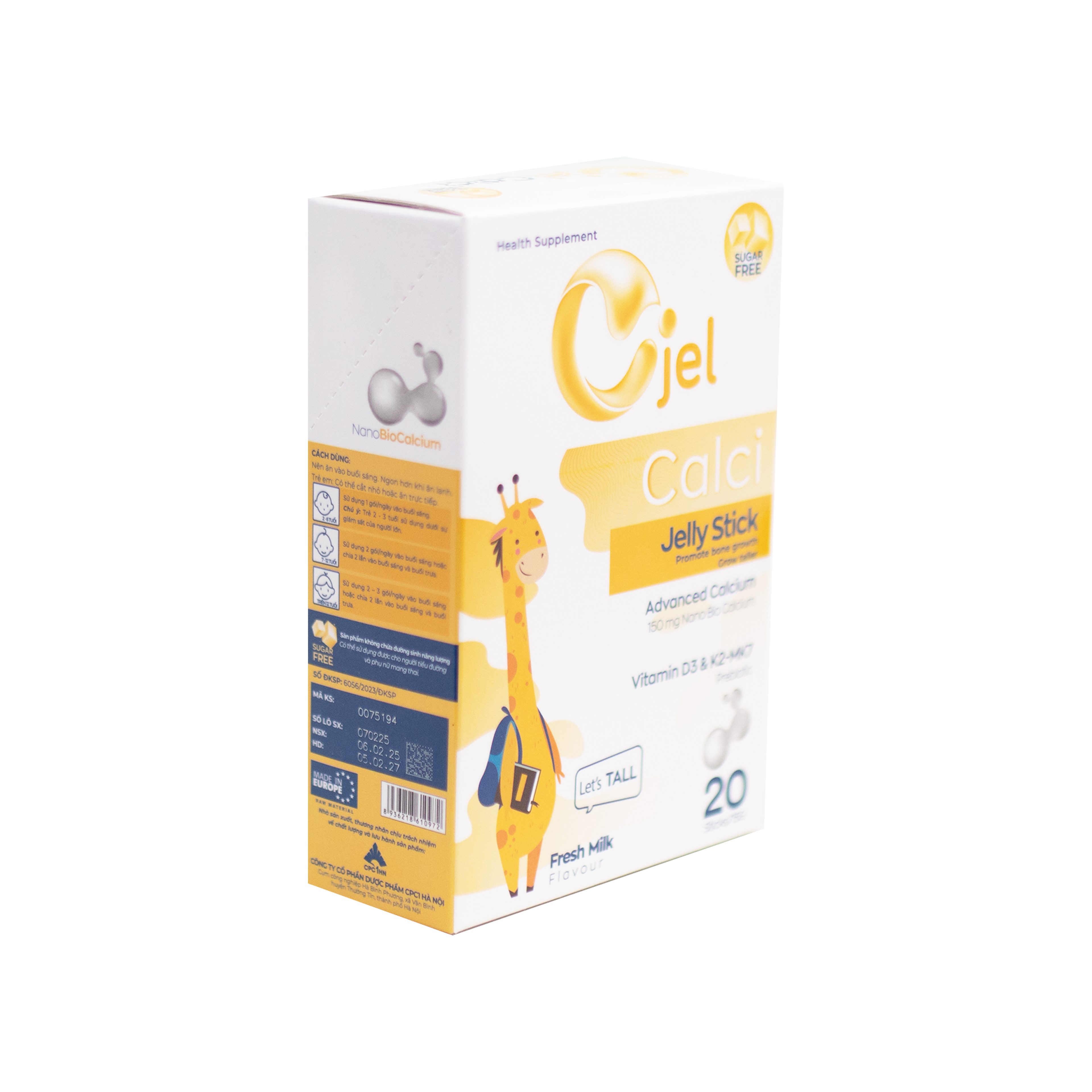 Thanh Dinh Dưỡng Cjel Calci Bổ Sung Canxi, Vitamin D3, Vitamin K2 Giúp Bé Phát Triển Chiều Cao, Tăng Cường Hấp Thu Canxi (Hộp 20 Gói)