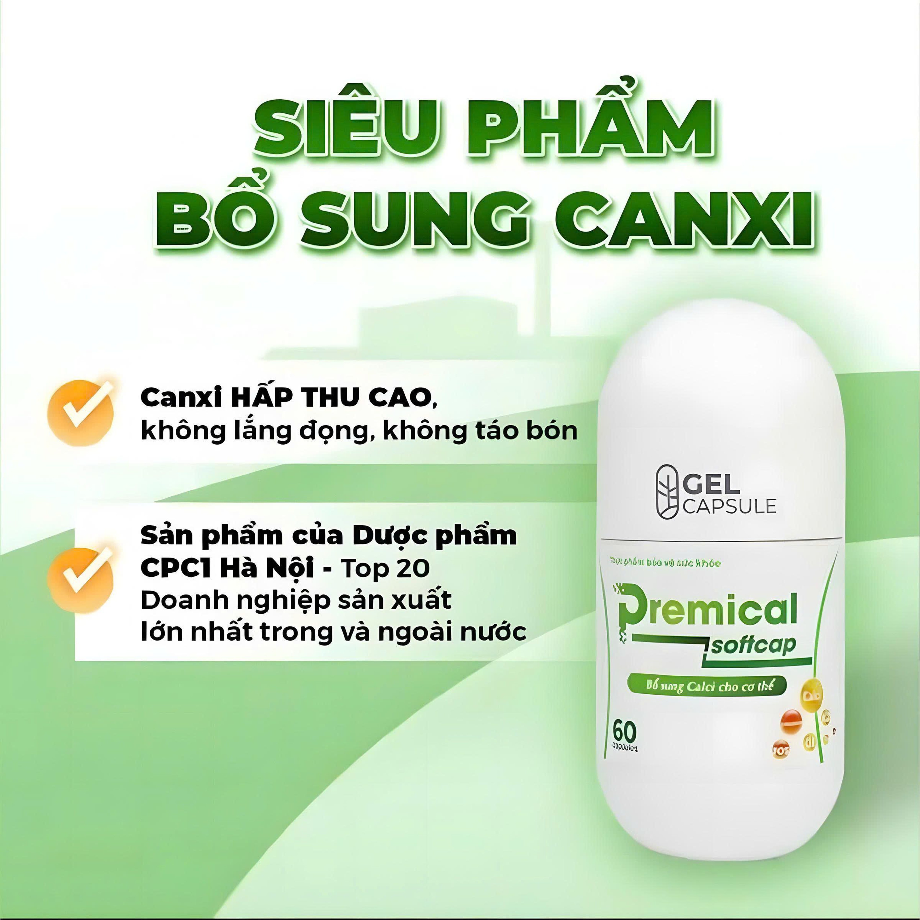 Viên nang mềm Premical Softcap bổ sung calci hỗ trợ xương chắc khỏe (Lọ 30 viên, 60 viên)