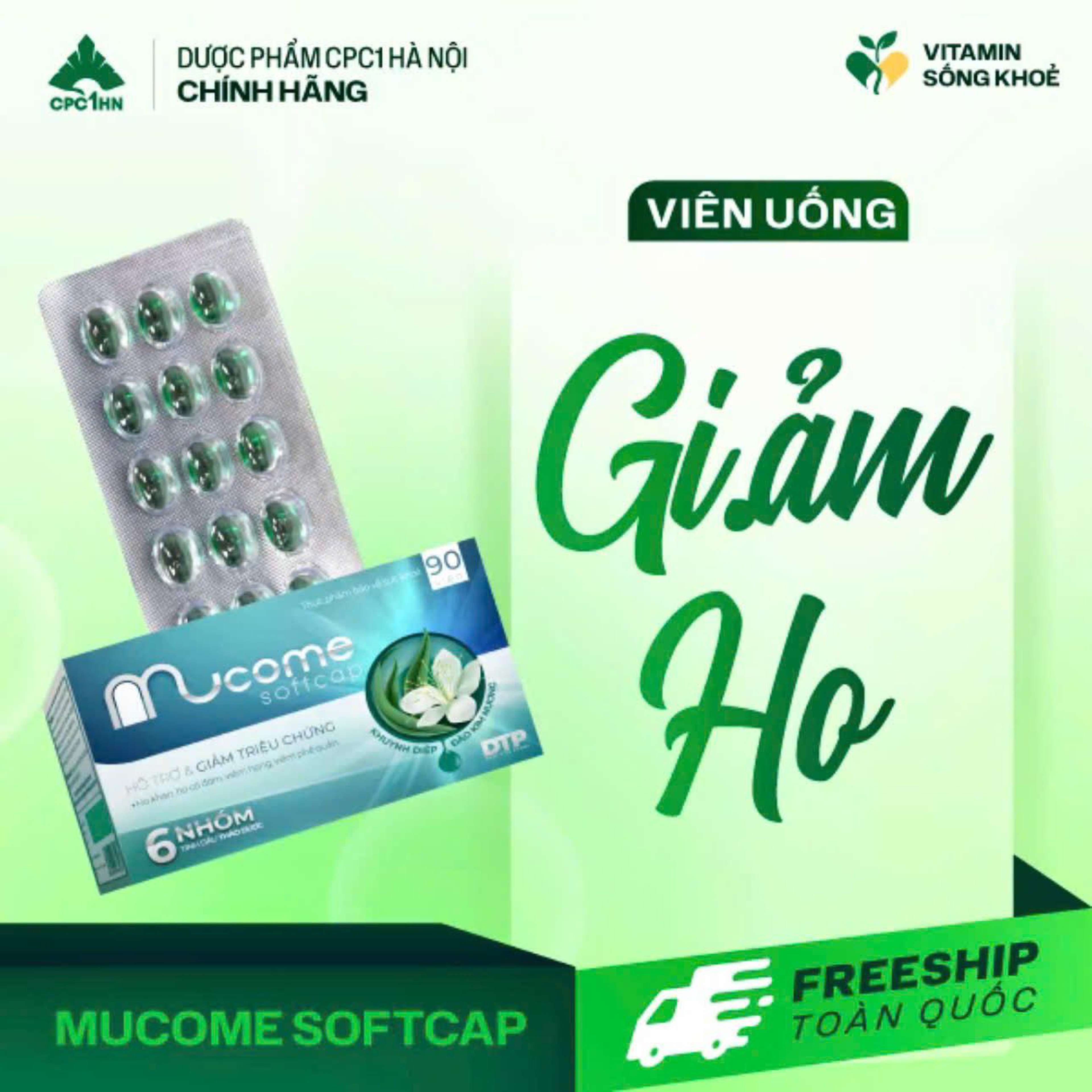 Viên ngậm giải cảm Mucome Softcap (Hộp 6 vỉ x 15 viên)