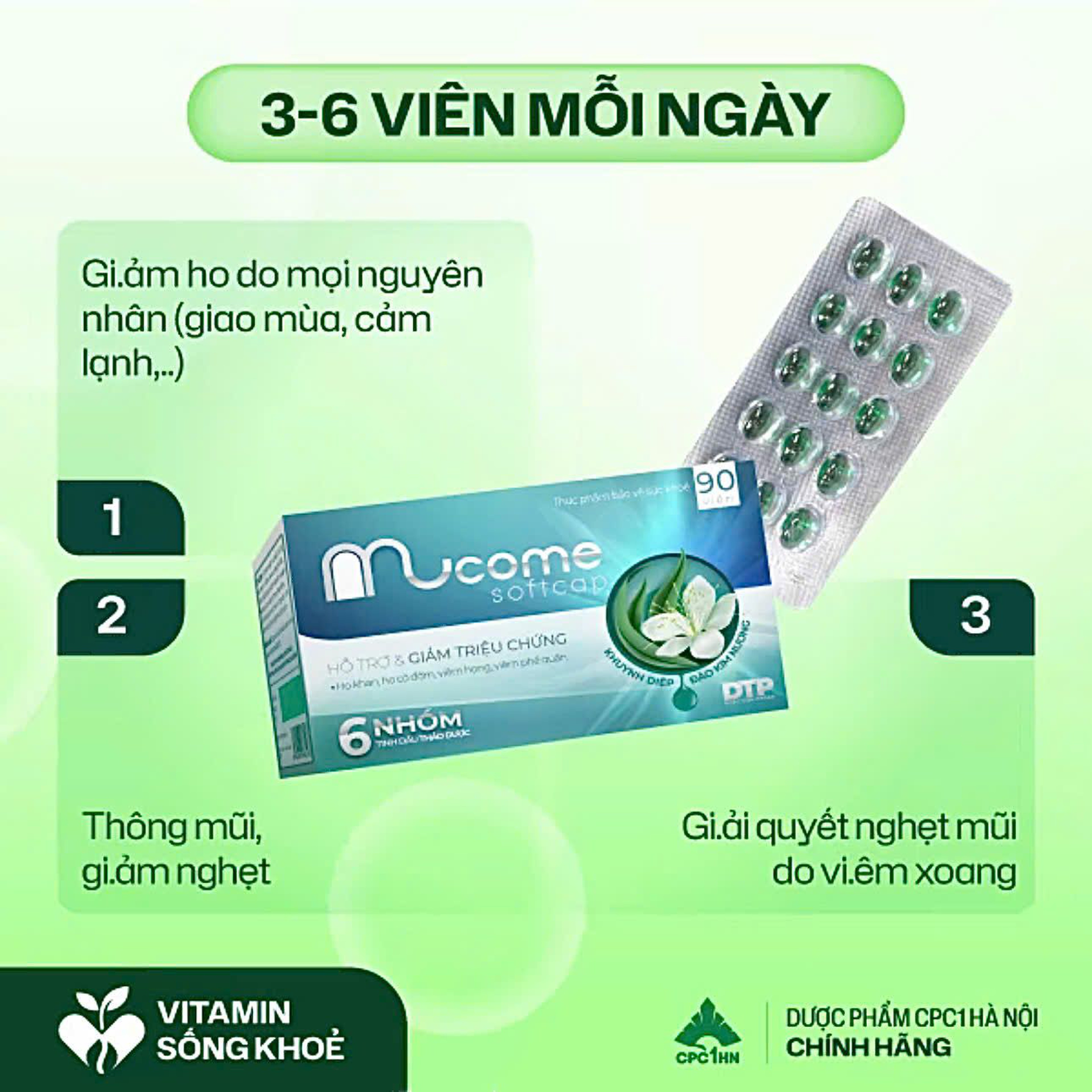Viên ngậm giải cảm Mucome Softcap (Hộp 6 vỉ x 15 viên)
