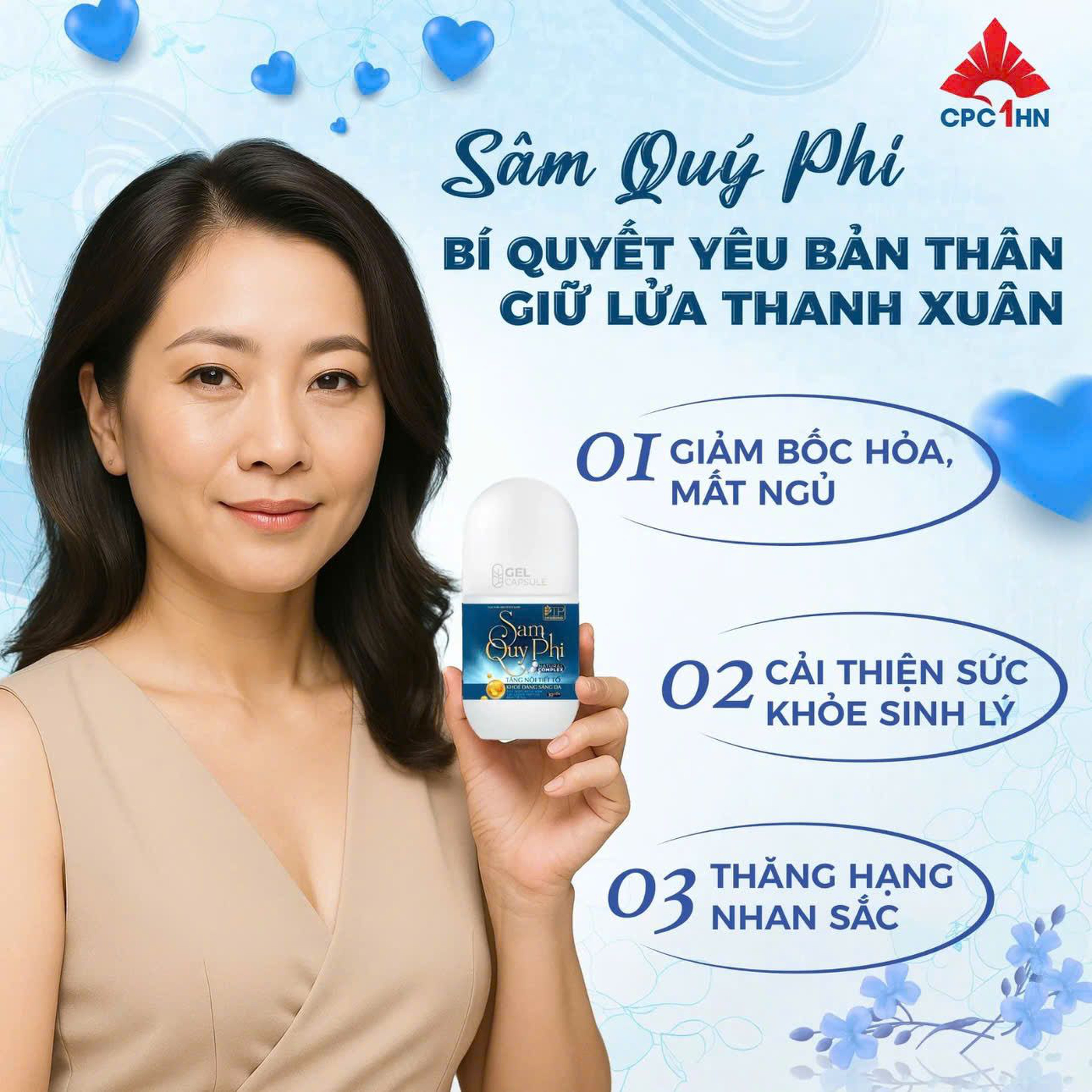 Viên Uống Cân Bằng Nội Tiết Sâm Quý Phi Hỗ Trợ Giảm Bốc Hỏa, Mất Ngủ, Nám, Sạm Da (Lọ 30 Viên)