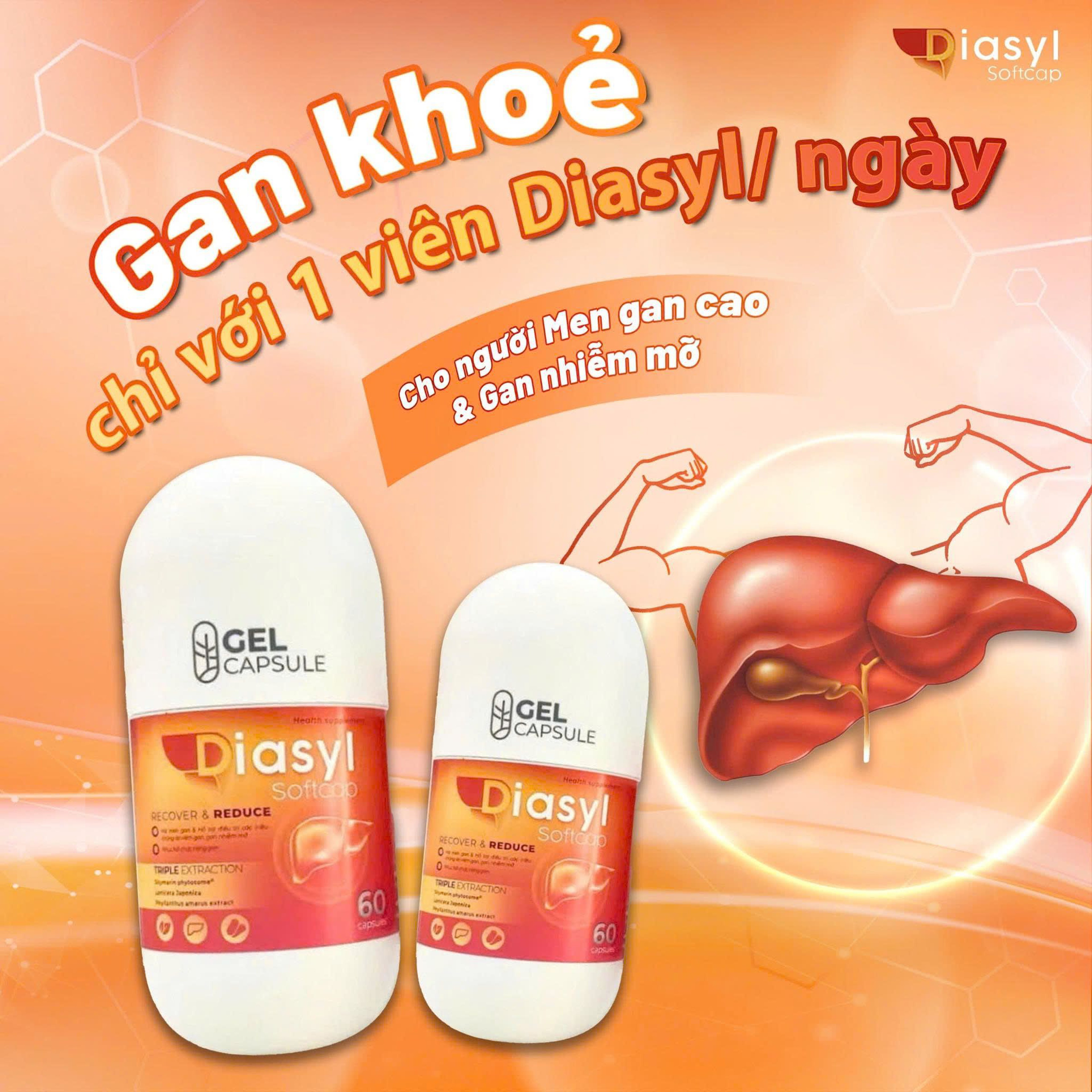 Viên Uống Diasyl Softcap Hạ Men Gan, Phục Hồi Chức Năng Gan (Lọ 30, 60 Viên)