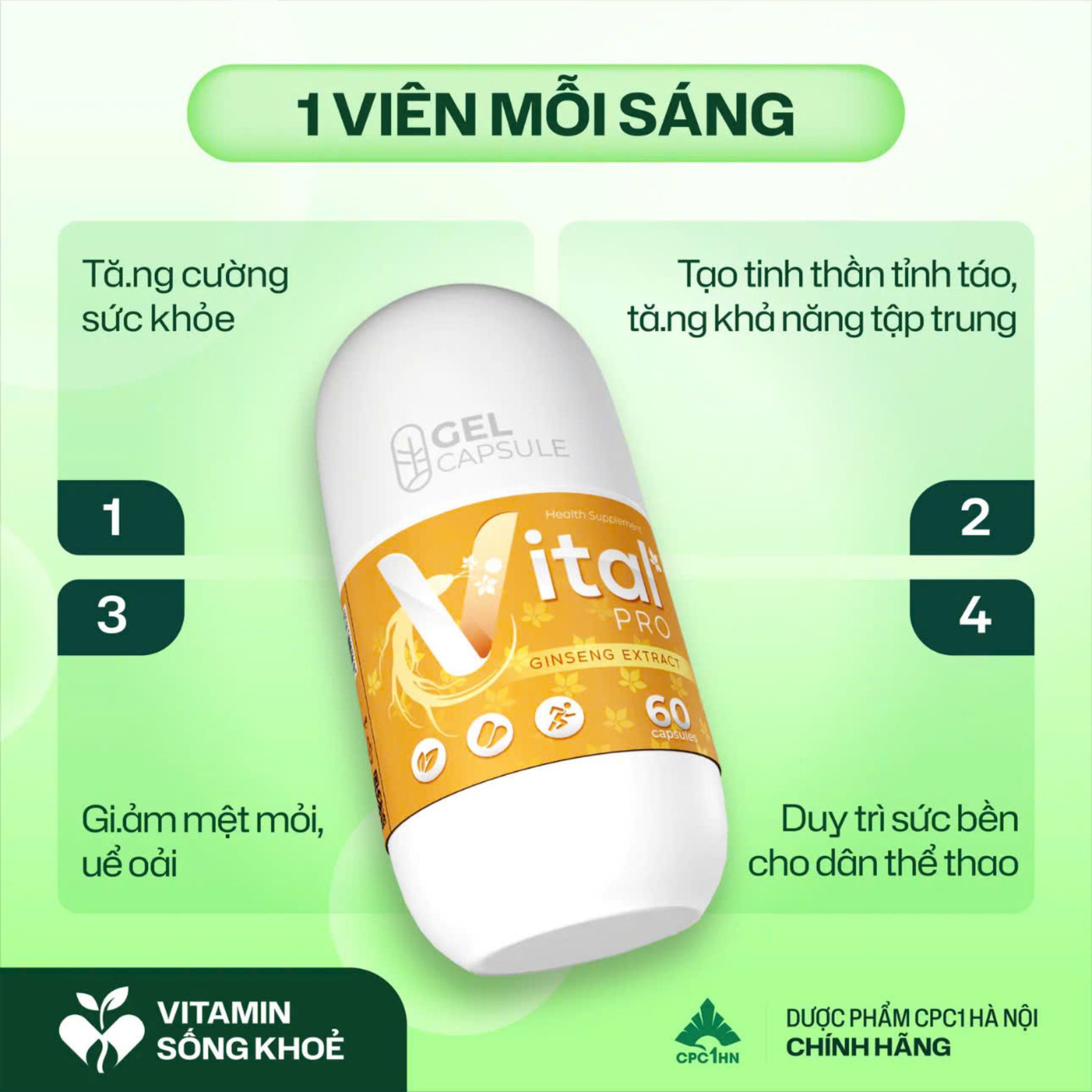 Viên uống Vital Pro bổ sung vitamin và khoáng chất, giúp tăng sức đề kháng và cải thiện thể lực (Lọ 30 viên, 60 viên)