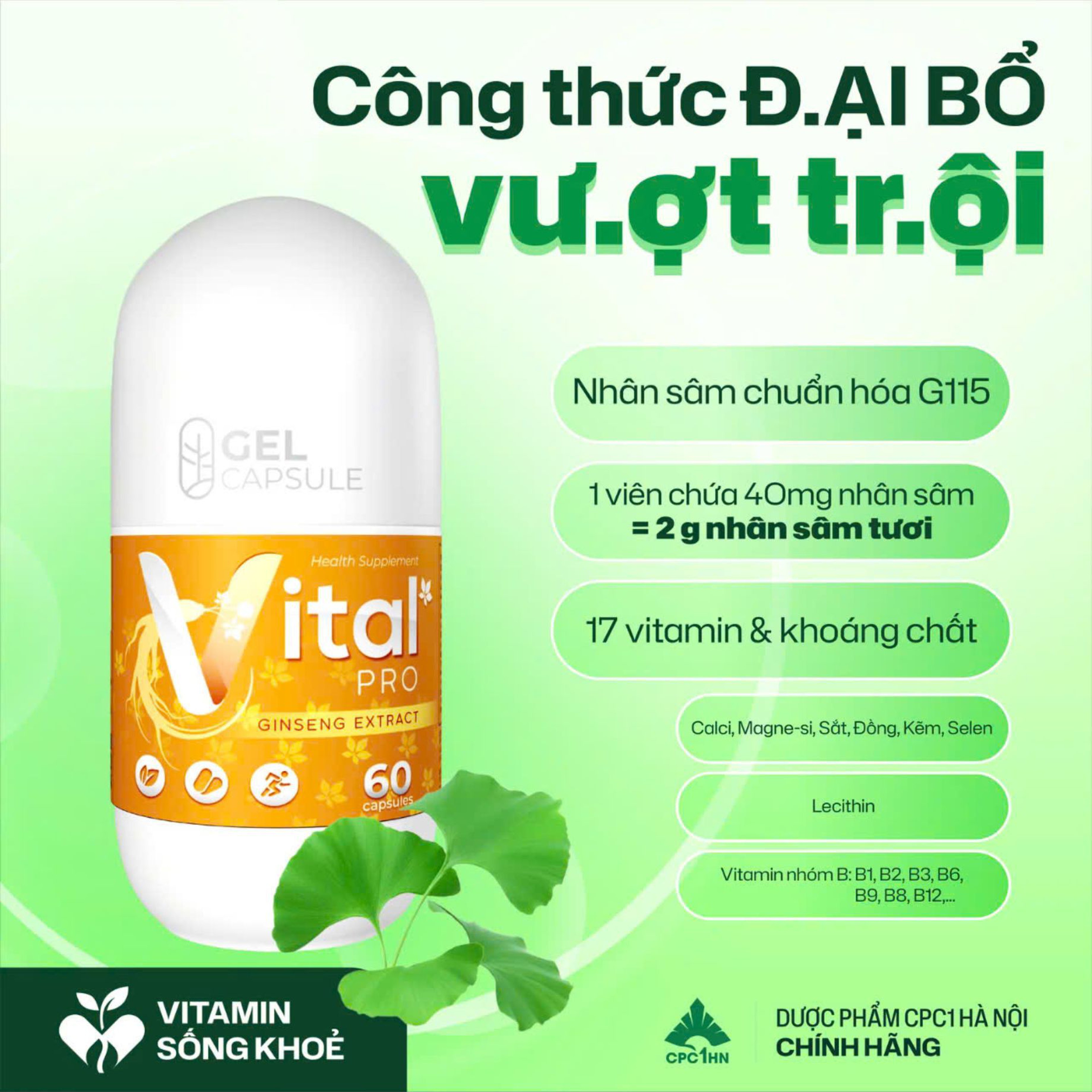 Viên uống Vital Pro bổ sung vitamin và khoáng chất, giúp tăng sức đề kháng và cải thiện thể lực (Lọ 30 viên, 60 viên)