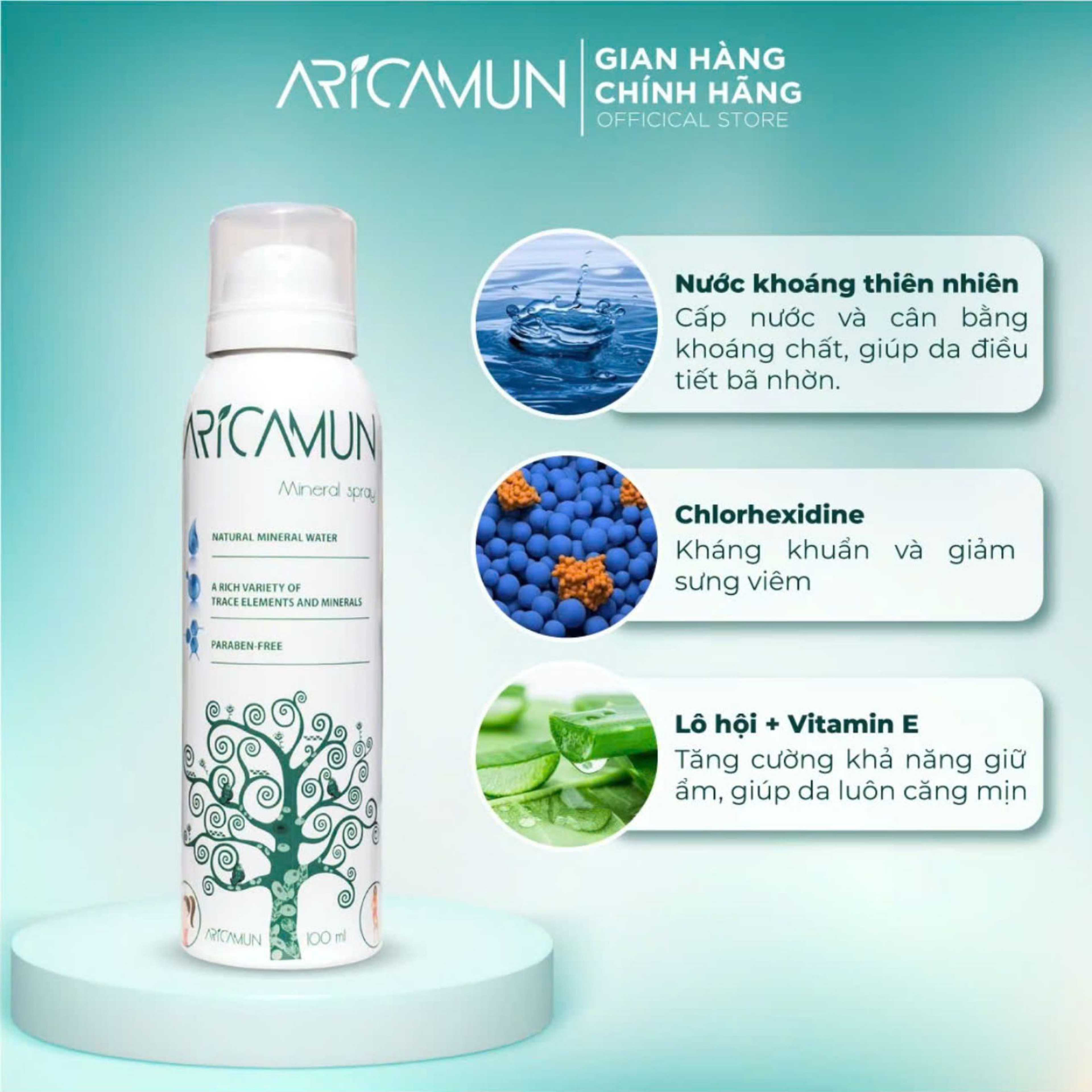 Xịt Khoáng Aricamun Mineral Spray cấp ẩm, kiểm soát nhờn mụn (Chai 100ml)
