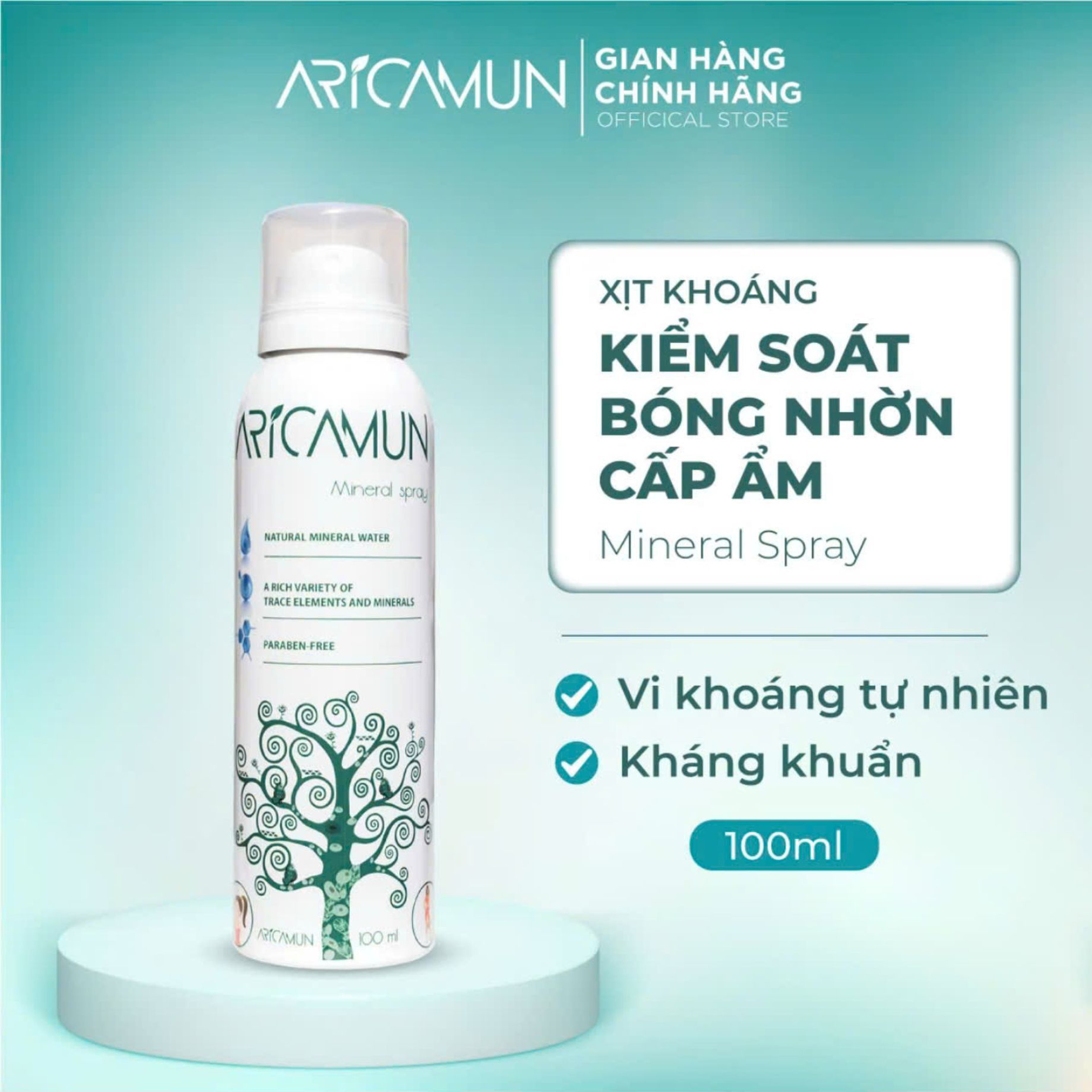 Xịt Khoáng Aricamun Mineral Spray cấp ẩm, kiểm soát nhờn mụn (Chai 100ml)