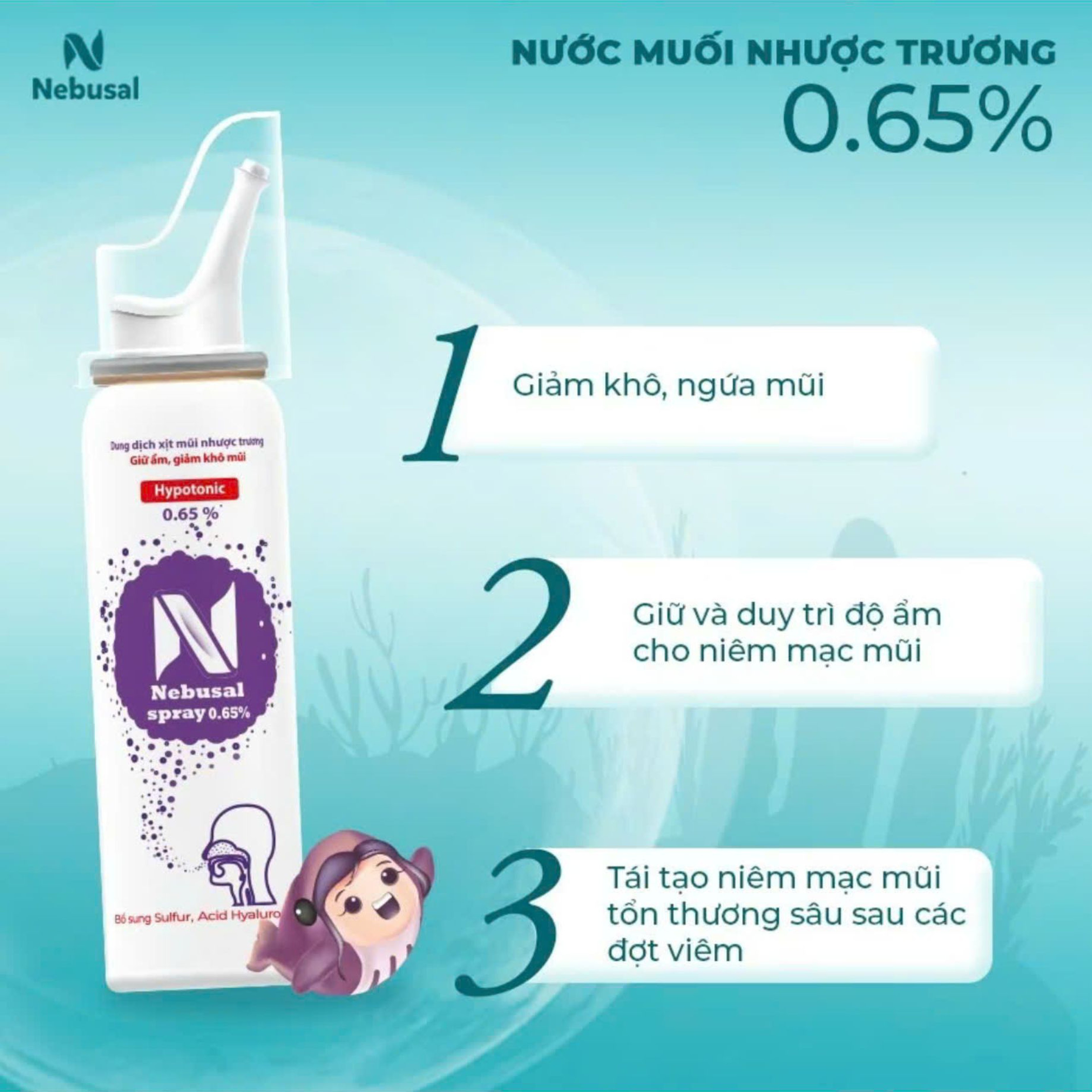 Xịt mũi Nebusal Spray 0.65% làm sạch và giảm nghẹt mũi dịu nhẹ