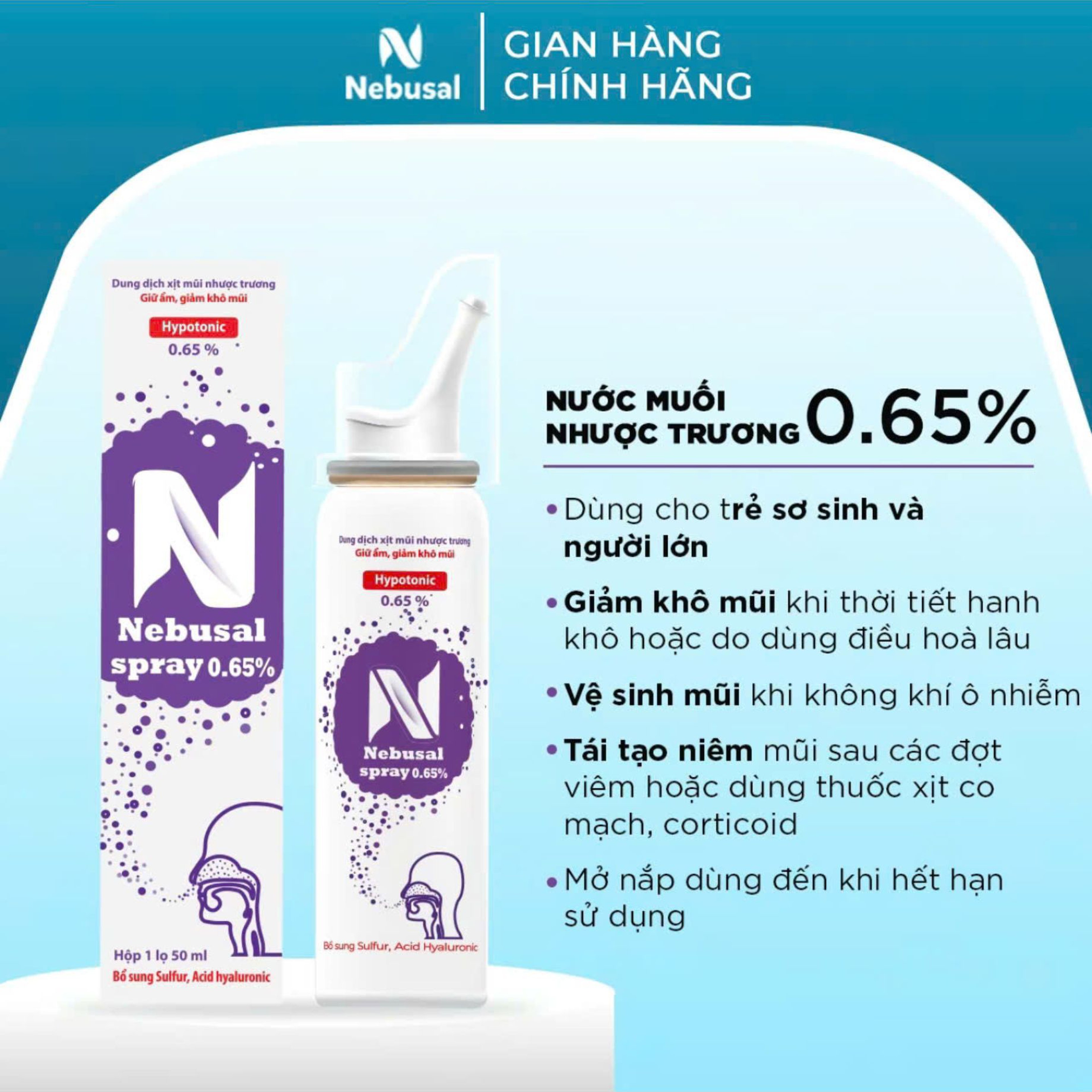 Xịt mũi Nebusal Spray 0.65% làm sạch và giảm nghẹt mũi dịu nhẹ