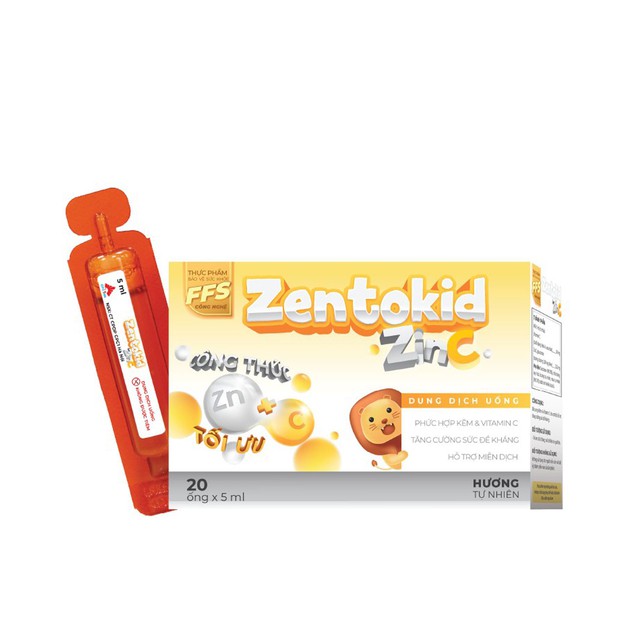 Siro Tăng Đề Kháng Zentokid Zinc Bổ Sung Kẽm và Vitamin C Tự Nhiên Cho Bé (Hộp 20 ống)