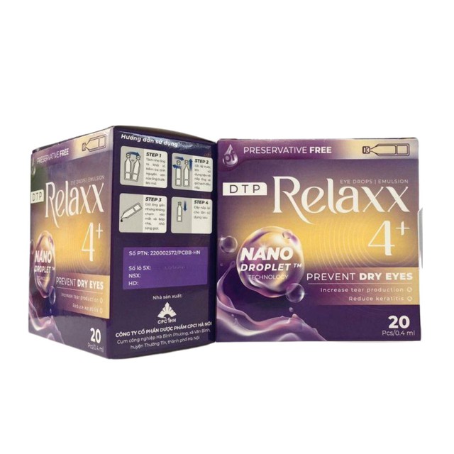 Nhũ tương nhỏ mắt Relaxx 4+ cung cấp độ ẩm, bảo vệ mắt (Hộp 4 vỉ x 5 ống)