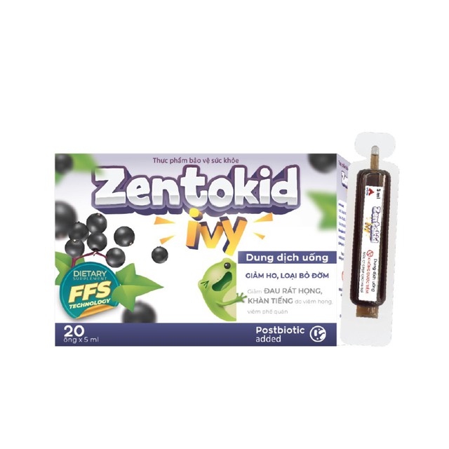 Dung dịch uống Zentokid Ivy Giảm Ho & Hỗ Trợ Làm Dịu Triệu Chứng Viêm Phế Quản Cho Bé (Hộp 20 Ống)
