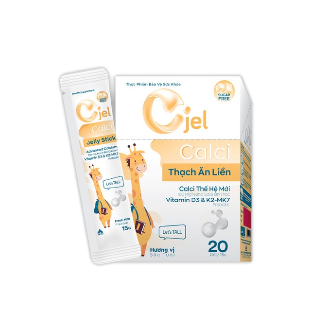 Thạch Cjel Calci D3K2 Bổ Sung Canxi, Vitamin D3 & K2 Hỗ Trợ Phát Triển Xương (20 Gói)