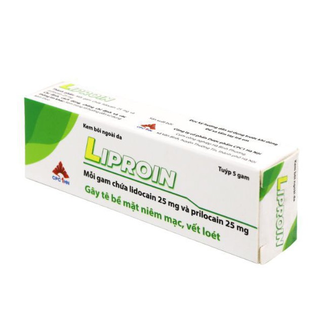 Kem bôi ngoài da Liproin gây tê bề mặt vết loét, niêm mạc (Hộp 1 tuýp 5g)