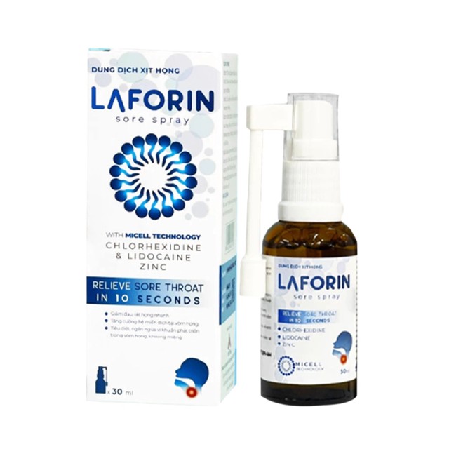 Xịt họng Laforin Sore Spray giảm đau, làm dịu rát họng hiệu quả (Hộp 1 lọ 30ml)